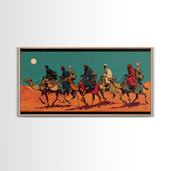 Camel Caravan Desert Travelers Wall Art, African Safari Art Print, Moroccan Travel Decor, Boho Southwestern Canvas Gift For Home