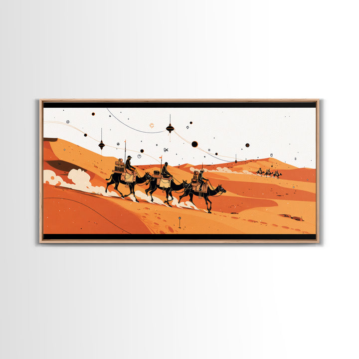 Orange Sahara Camel Caravan Wall Art, African Safari Art, Boho Desert Landscape, Modern African Decor, Travel Poster Gift