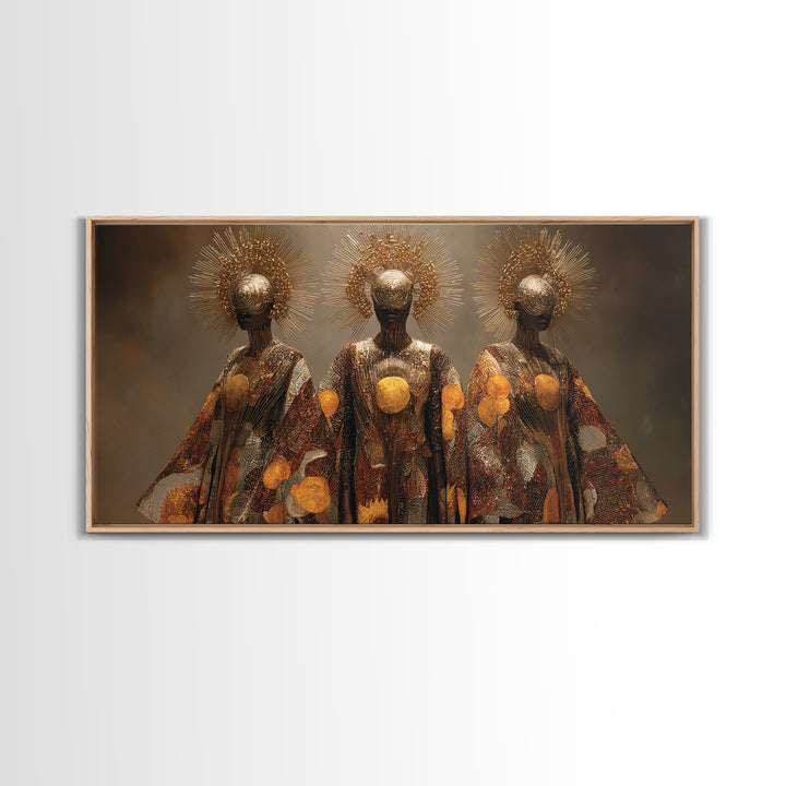Golden Halo Black Goddesses Wall Art, African Women Art, Spiritual Wall Decor, Luxury Canvas Art, Empowered Women Home Decor Gift
