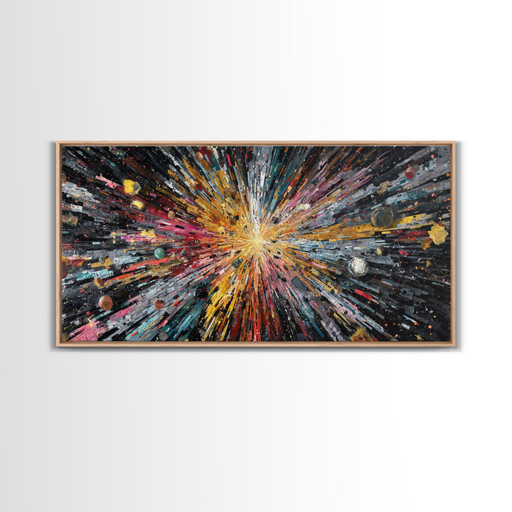 Exploding Universe Starburst With Planets Canvas Print, Abstract Wall Art, Colorful Space Decor, Modern Galaxy Art Gift Idea