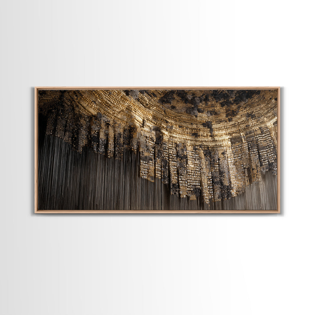 Golden Beaded Chandelier Abstract Canvas Print, Luxury African Art Decor, Black And Gold Wall Decor, Statement Home Decor
