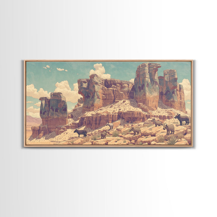 Desert Elephant Canyon Canvas Print, African Safari Art, Serengeti Wall Art, Animal Landscape, Rustic Living Room Decor Gift