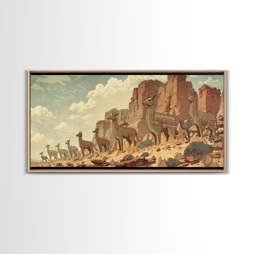 Majestic Giraffes Walking Through Desert Canyon Wall Art African Safari Art, Serengeti Landscape Decor For Living Room Gift