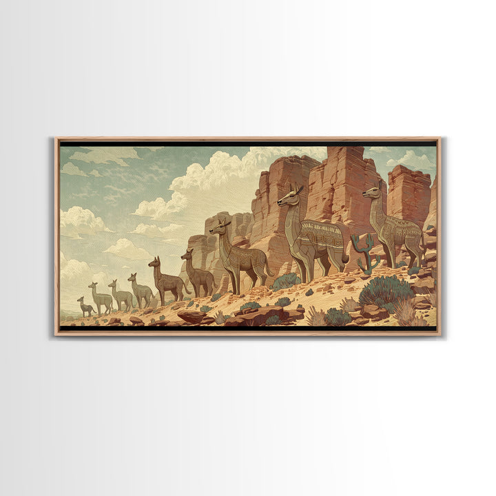 Majestic Giraffes Walking Through Desert Canyon Wall Art African Safari Art, Serengeti Landscape Decor For Living Room Gift