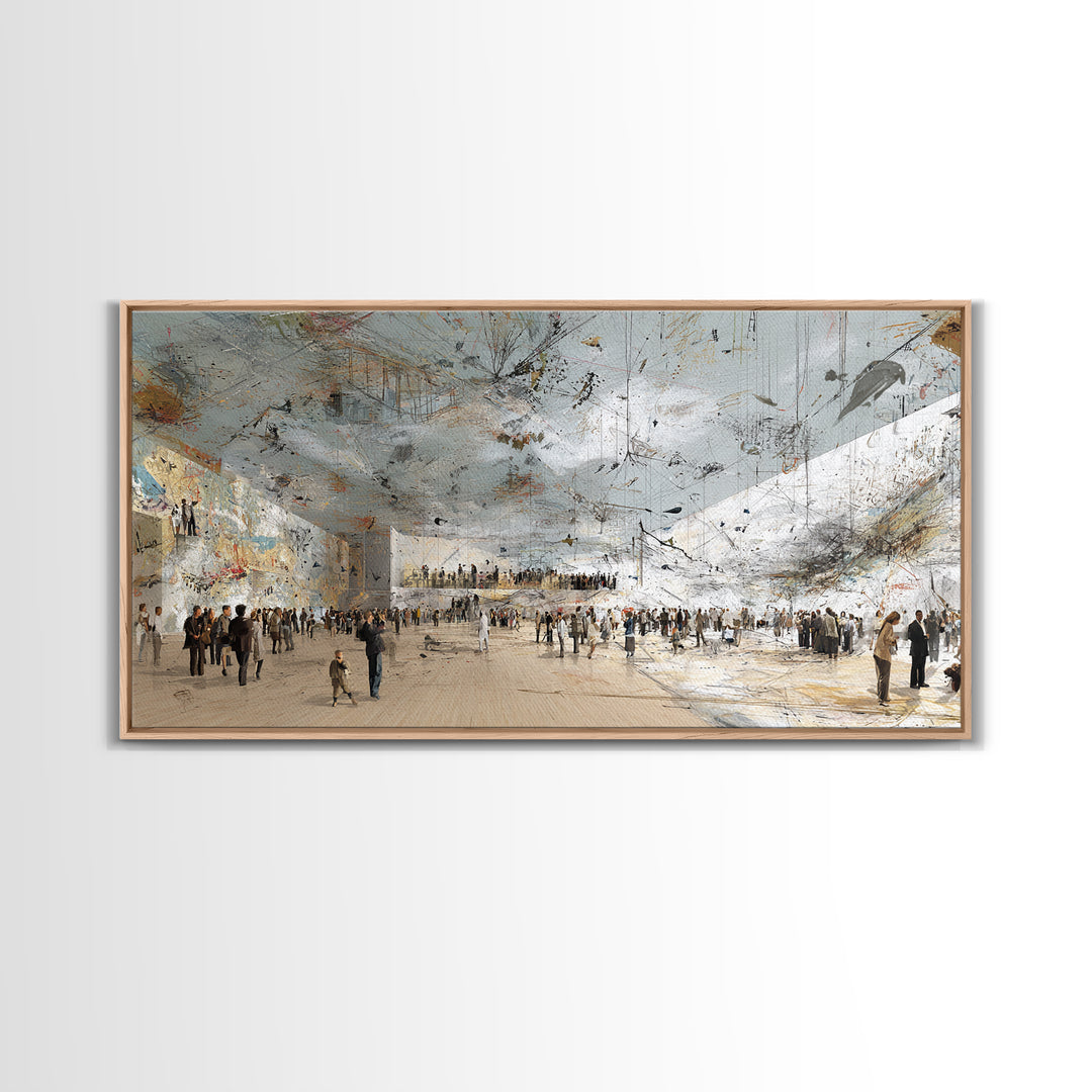 Vast White Museum Crowd And Light Beam Wall Art, Contemporary Abstract Art Print, Modern Office Decor, Large Gallery Canvas