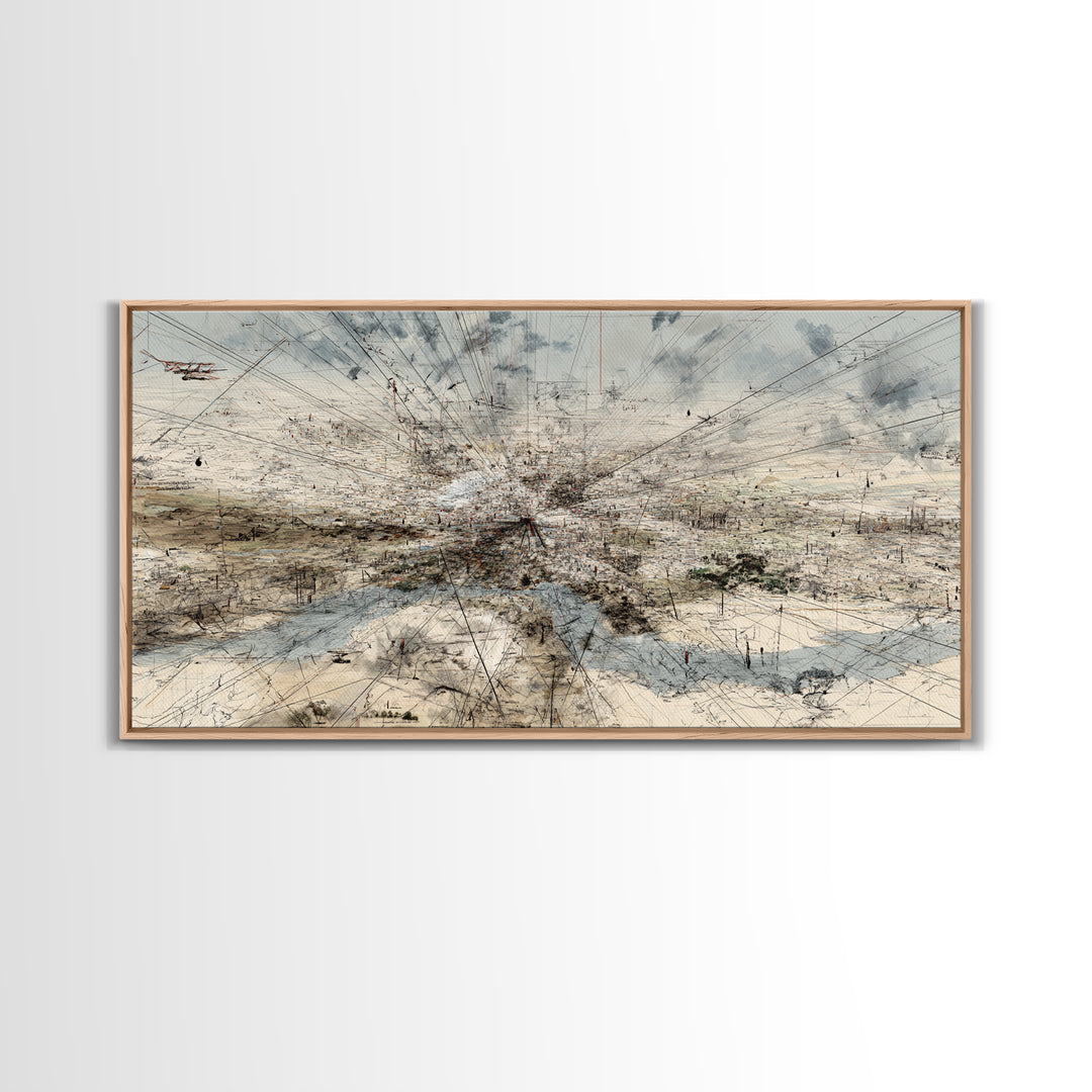 Abstract Desert Map Lines Over Sparse Landscape Wall Art, Modern Minimalist Art Print, Earth Tone Office Decor Canvas Gift