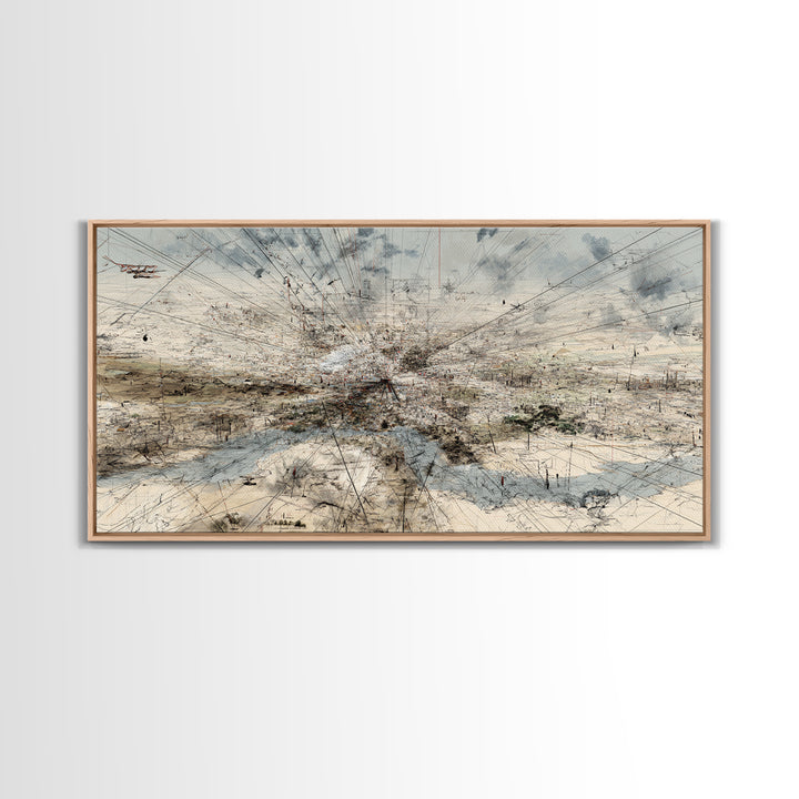 Abstract Desert Map Lines Over Sparse Landscape Wall Art, Modern Minimalist Art Print, Earth Tone Office Decor Canvas Gift
