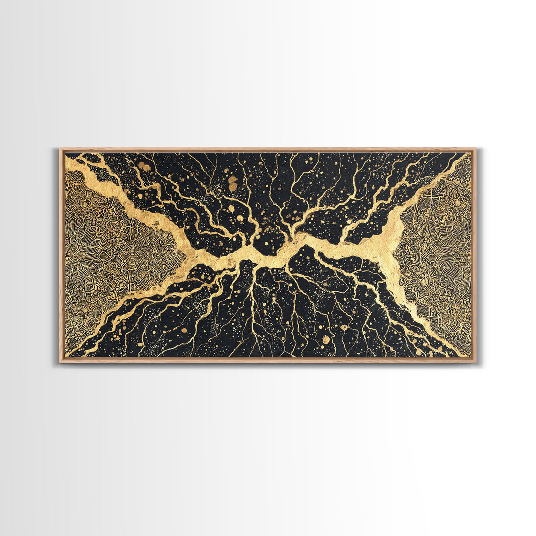 Black Gold Abstract Cracked Earth Wall Art, Luxury Canvas Print, Textured Modern Decor, Bold Statement Elegant Home Decor Gift