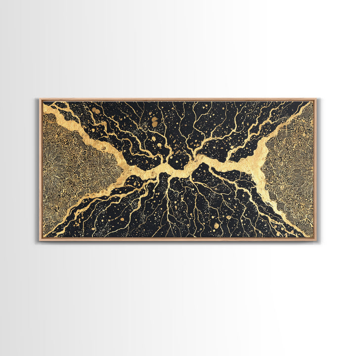 Black Gold Abstract Cracked Earth Wall Art, Luxury Canvas Print, Textured Modern Decor, Bold Statement Elegant Home Decor Gift