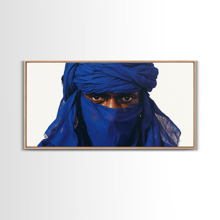 Blue Tuareg Man Eyes Canvas Print, African Portrait Wall Decor, Sahara Nomad Black Art For Modern Afrocentric Home Decoration