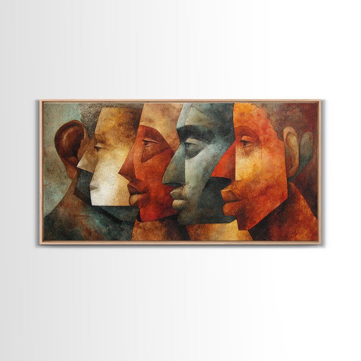 Earth Tone Cubist African Faces Wall Art, Abstract Ethnic Portrait Decor, Modern Black Culture Art For Living Room Gallery