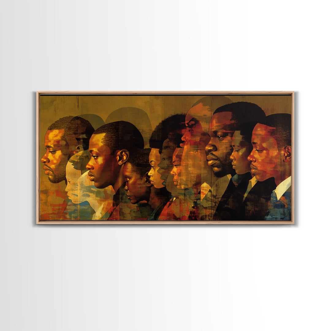 Layered Black African Profiles Framed Canvas Print, Abstract Portrait Wall Decor, Afrocentric Culture Art For Home Gallery Decor