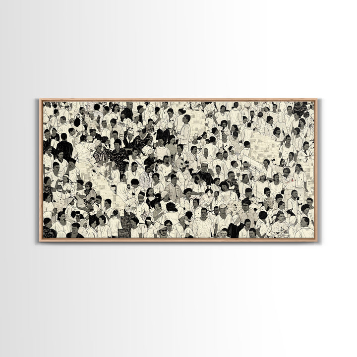 Monochrome African Crowd Scene Wall Art, Afrocentric Black Culture Print, Diaspora People Decor, Modern Gallery Canvas Gift