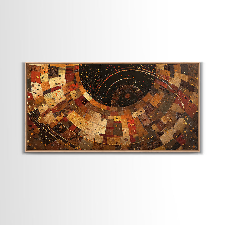 Earth Tone African Textile Spiral Canvas Print, Abstract Ankara Pattern Wall Decor, Boho Cultural Modern Living Room Art Gift