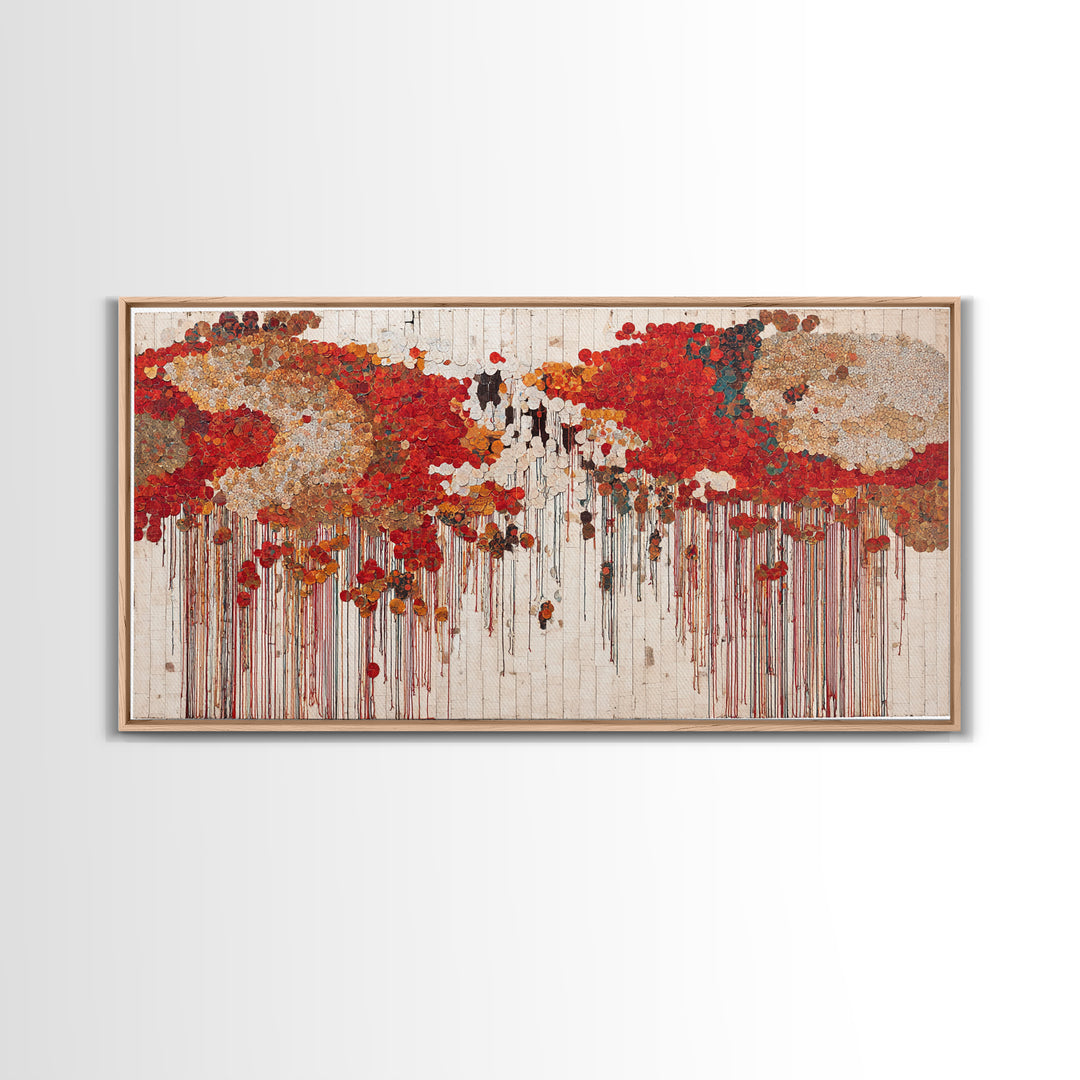 Red Gold Dripping World Map Wall Art, African Inspired Abstract Painting Print, Bold Global Decor For Living Room Canvas