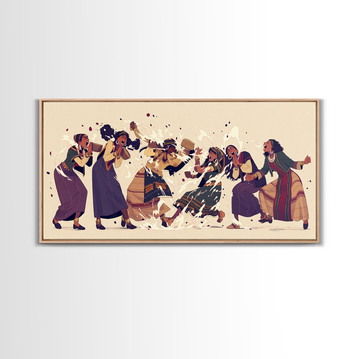 Joyful African Women Dancing Wall Art, Cultural Celebration Painting, Black Women Art, Feminine Afrocentric Home Decor Gift