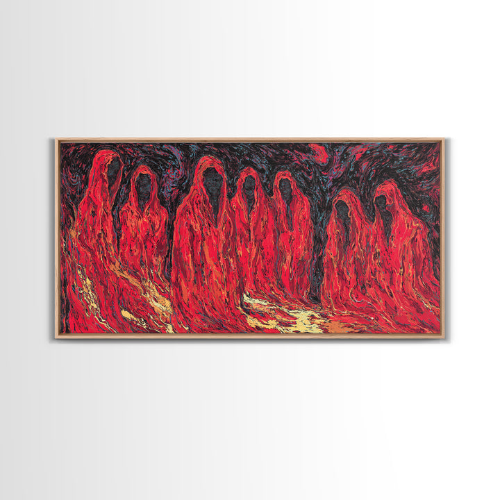 Red Spirit Procession Abstract Wall Art, African Inspired Figures, Mystical Cultural Painting, Bold Black And Red Decor Gift