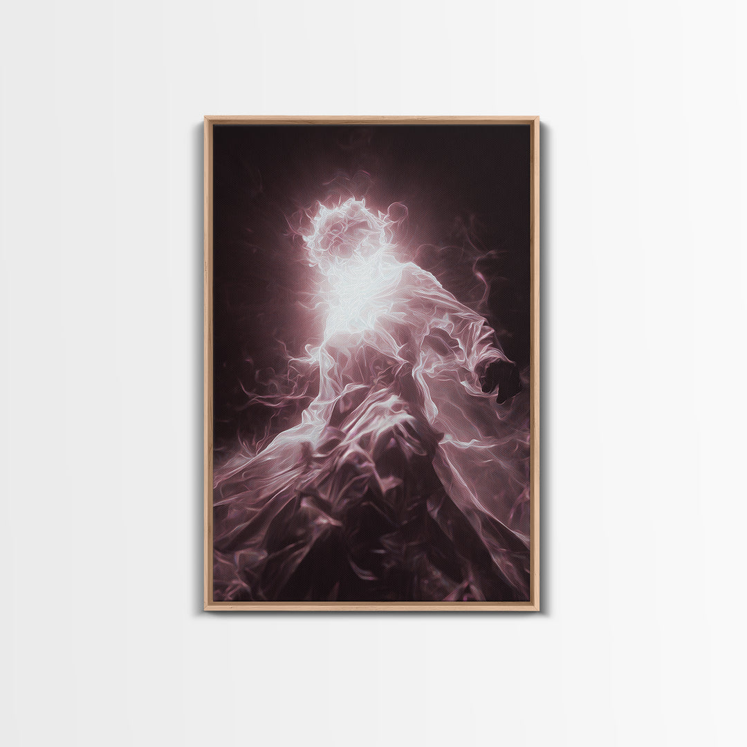 Glowing Ethereal African Goddess Framed Canvas Print, Mystical Figure Wall Art, Spiritual Black Art Decor, Dreamy Home Gift