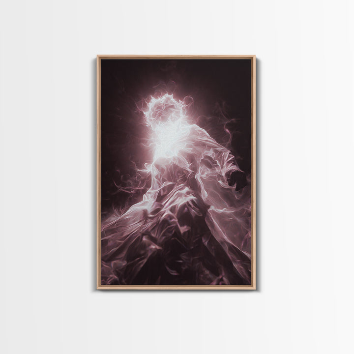 Glowing Ethereal African Goddess Framed Canvas Print, Mystical Figure Wall Art, Spiritual Black Art Decor, Dreamy Home Gift