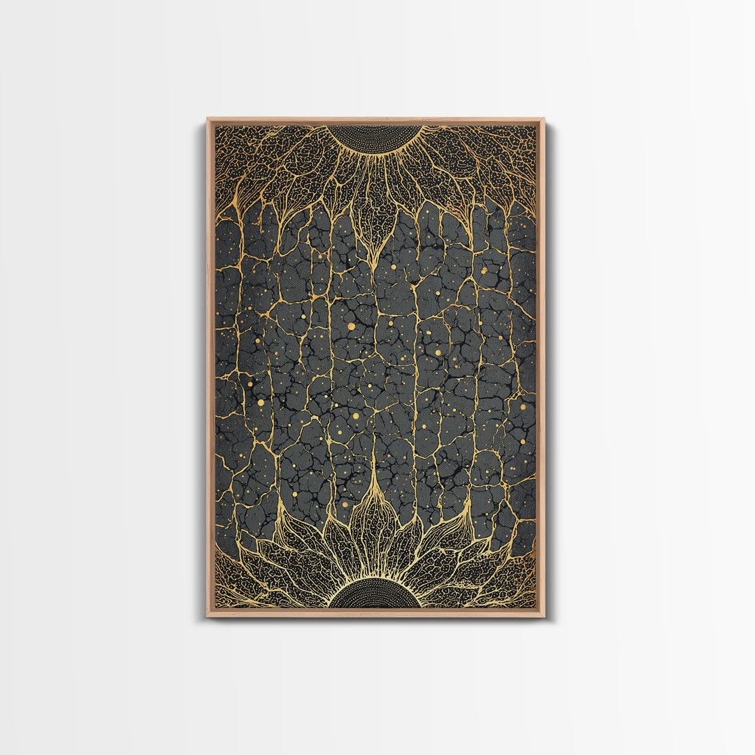 Gold Rooted Tree Of Life Wall Art, Black And Gold Abstract Art, Spiritual Wall Decor, Modern African Inspired Canvas Print