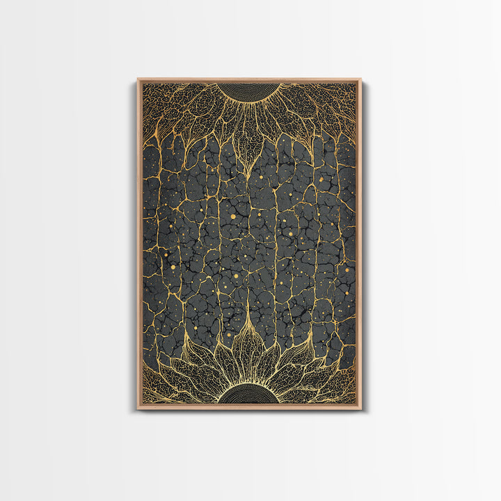Gold Rooted Tree Of Life Wall Art, Black And Gold Abstract Art, Spiritual Wall Decor, Modern African Inspired Canvas Print