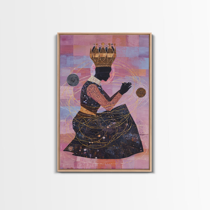 Seated African Queen Silhouette Canvas Print, Pink Cosmic Wall Art, Black Woman Art Home Decor, Feminine Afrocentric Gift