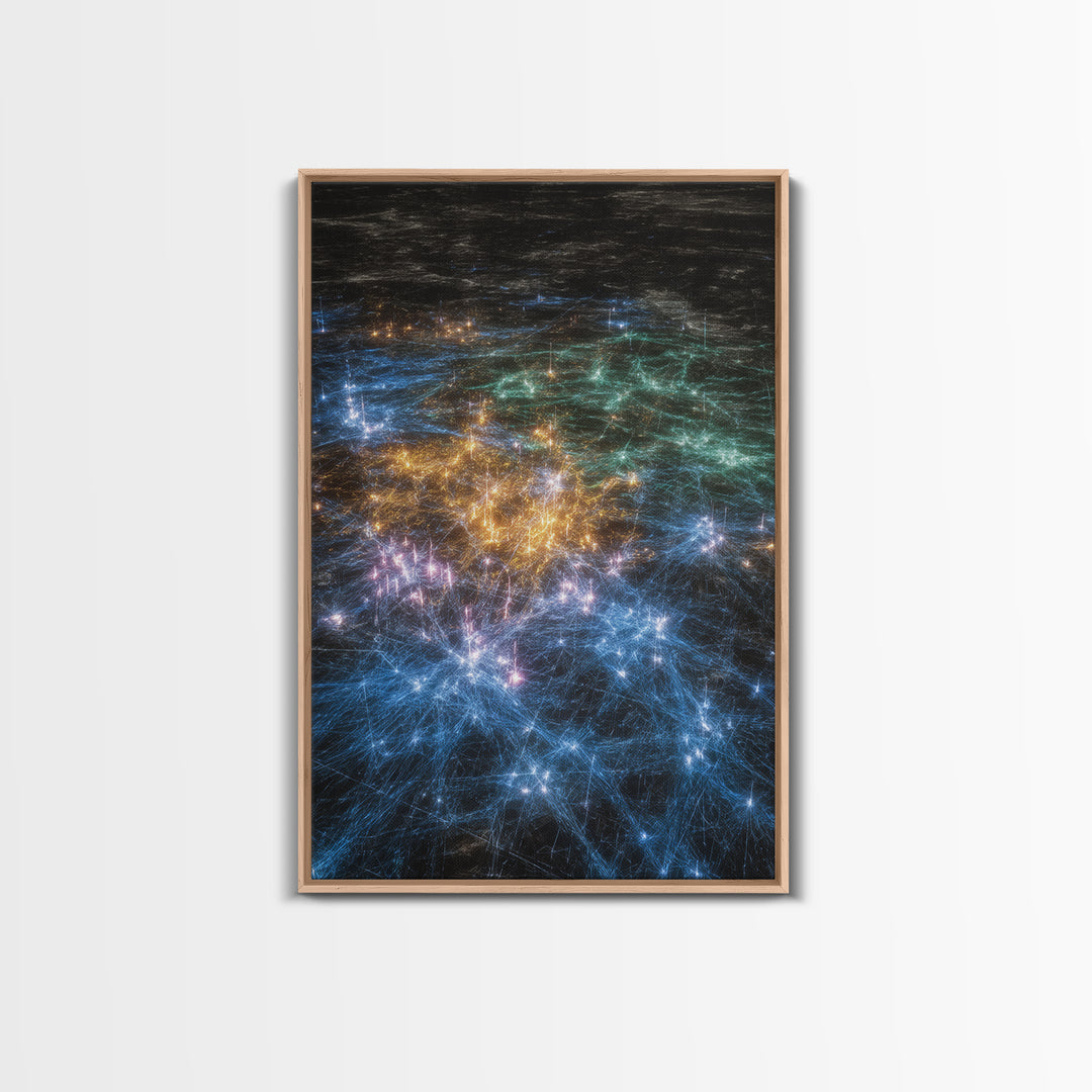 Glowing Data Constellation Abstract Wall Art, Modern Canvas Art, Digital Art, Blue Home Decor, Large Office Decor Gift For Him