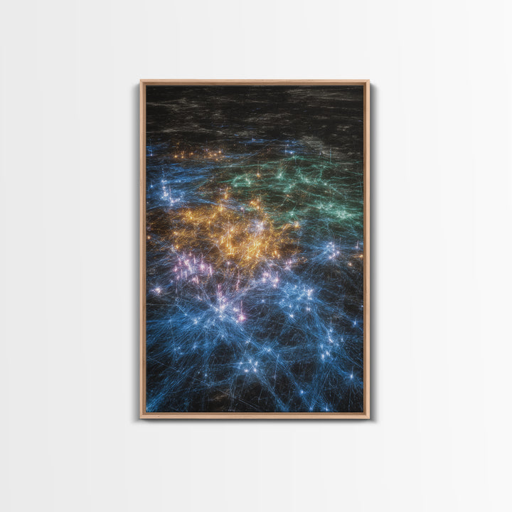 Glowing Data Constellation Abstract Wall Art, Modern Canvas Art, Digital Art, Blue Home Decor, Large Office Decor Gift For Him