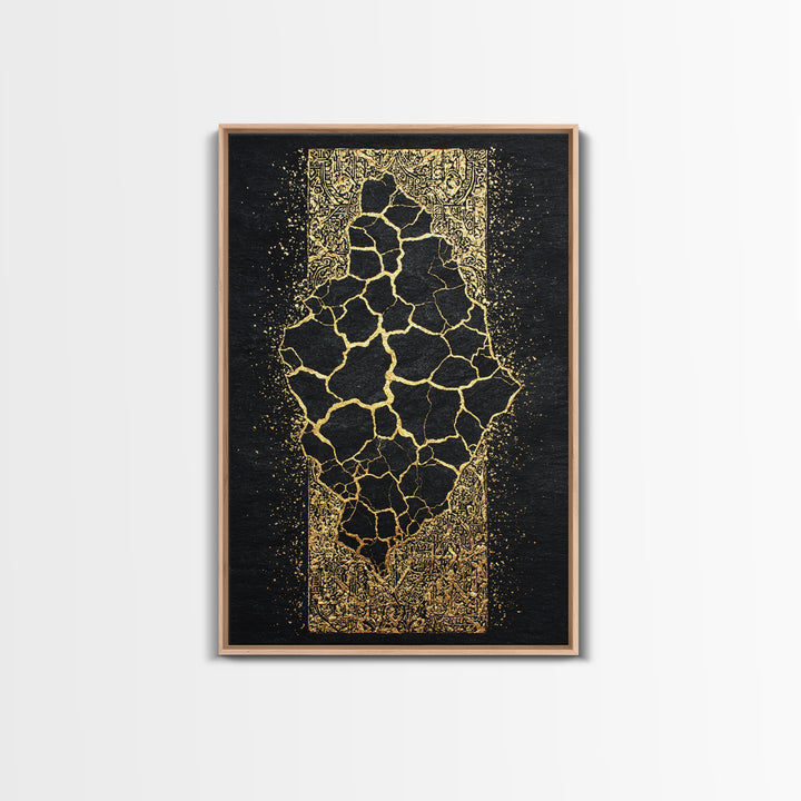 Cracked Gold African Map On Black Canvas Print, Abstract African Art, Black And Gold Art, Cultural Wall Decor Gift For Home