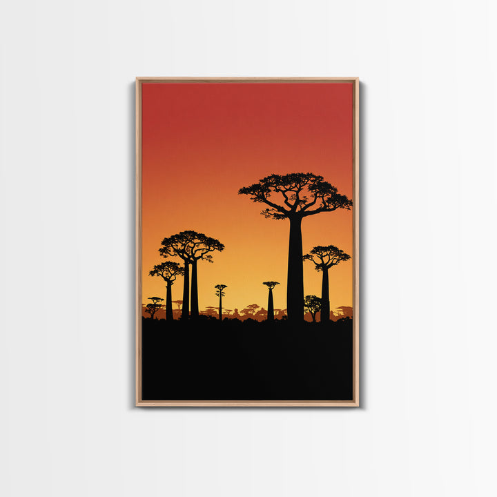 Sunset Baobab Grove Canvas Print, African Safari Landscape, Orange Sky Wall Decor, Madagascar Nature Art, Boho Home Gift