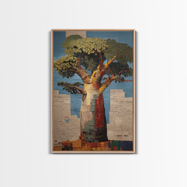 Textured Baobab Tree Mosaic Wall Art, African Landscape, Modern African Art Print, Earth Tone Living Room Decor Gift For Home