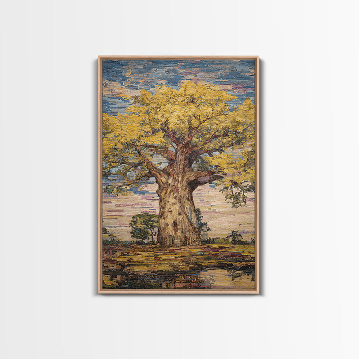 Golden Baobab Tree Canvas Print, Textured African Art Print, African Landscape, Earth Tone Wall Decor, Unique Home Decor Gift
