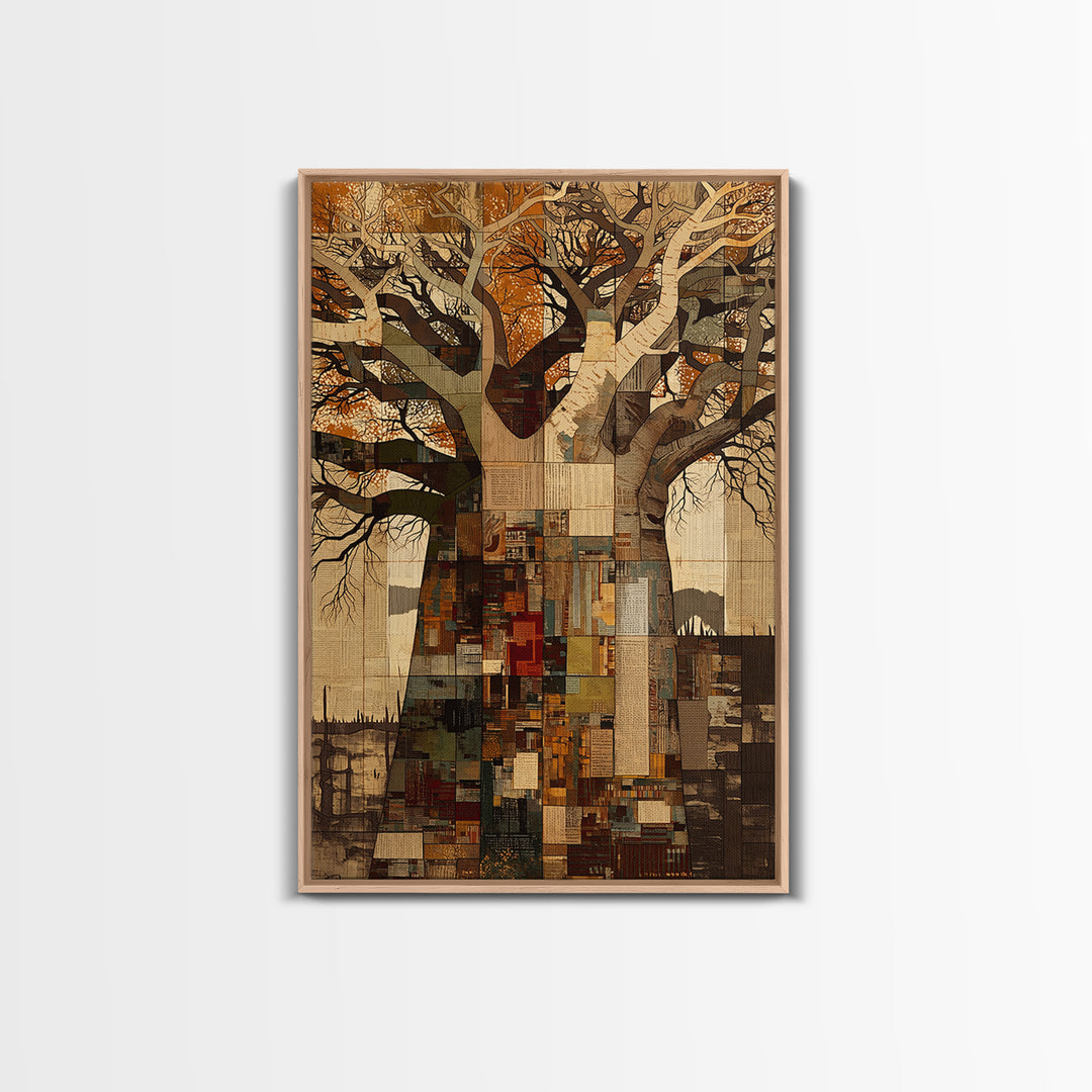 Patchwork Baobab City Tree Wall Art, Abstract African Art, Modern African Art, Urban Wall Art, Statement Home Decor Gift
