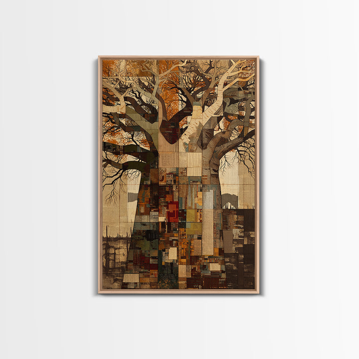 Patchwork Baobab City Tree Wall Art, Abstract African Art, Modern African Art, Urban Wall Art, Statement Home Decor Gift