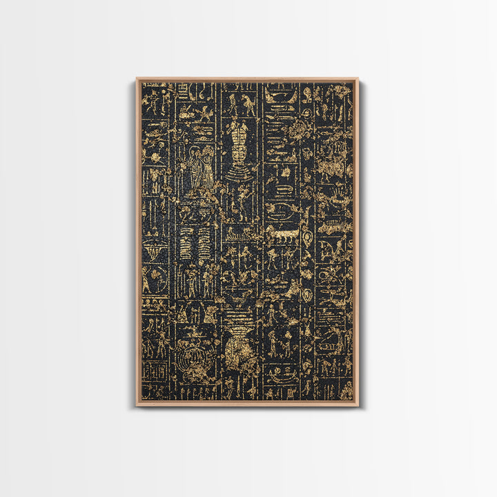 Gold Egyptian Hieroglyph Panels Wall Art, Ancient African Art Print, Black And Gold Canvas, Museum Style Home Decor Gift