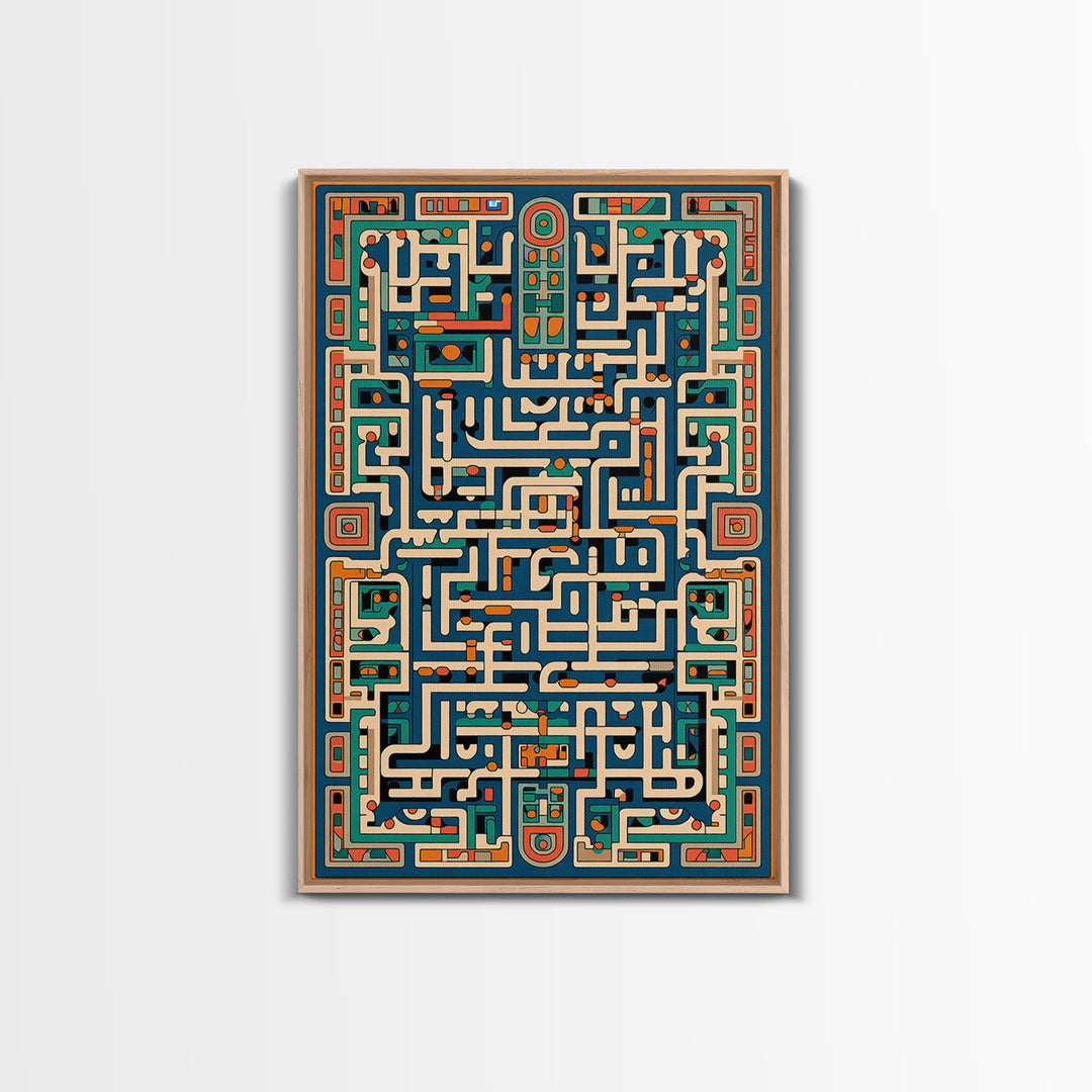 Teal Orange Geometric Maze Glyph Wall Art, African Abstract Pattern, Tribal Art Print, Afrocentric Decor For Living Room