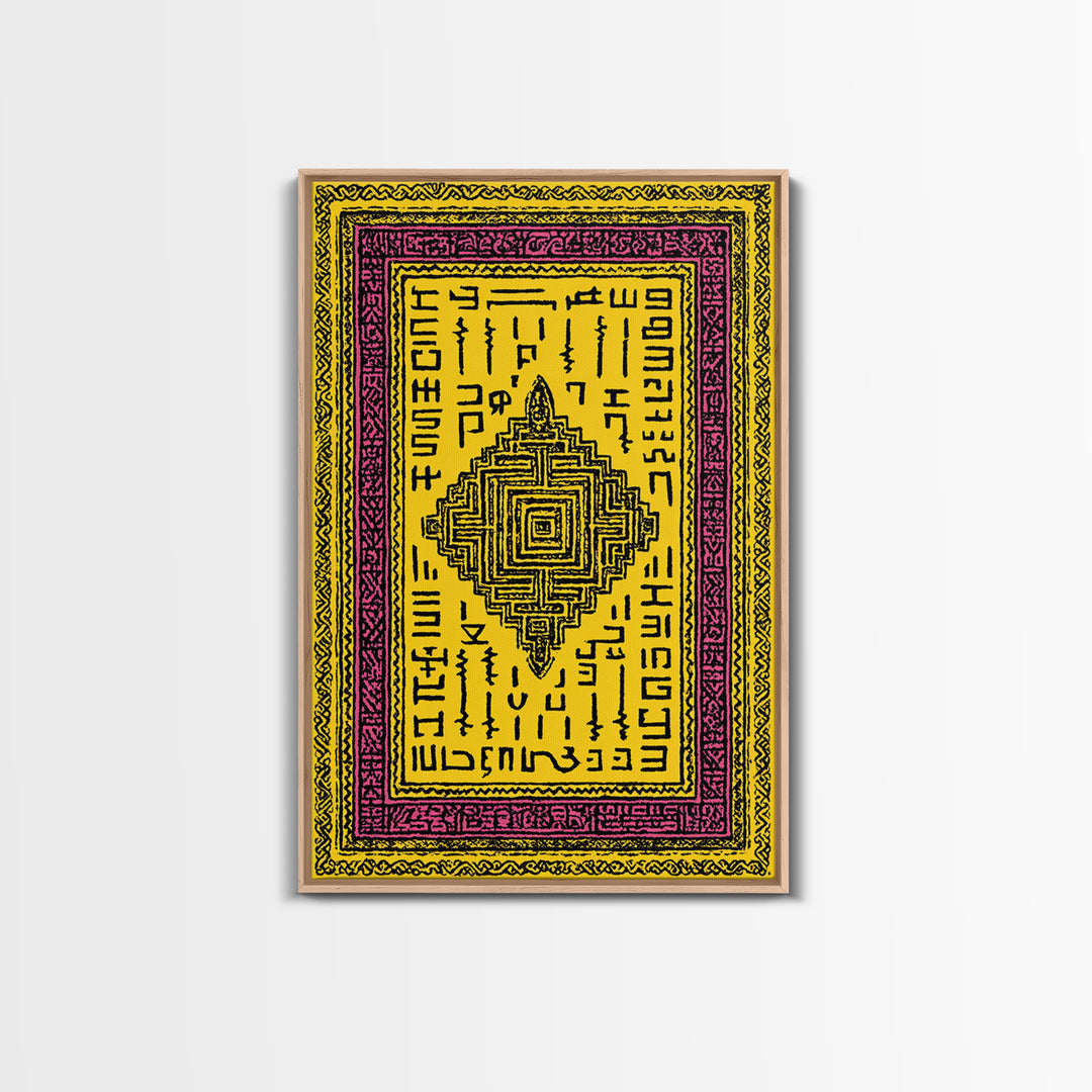 Yellow Magenta Tribal Textile Canvas Print, African Patterns Wall Art, Boho Ethnic Decor, Cultural Art Print For Home Decor Gift