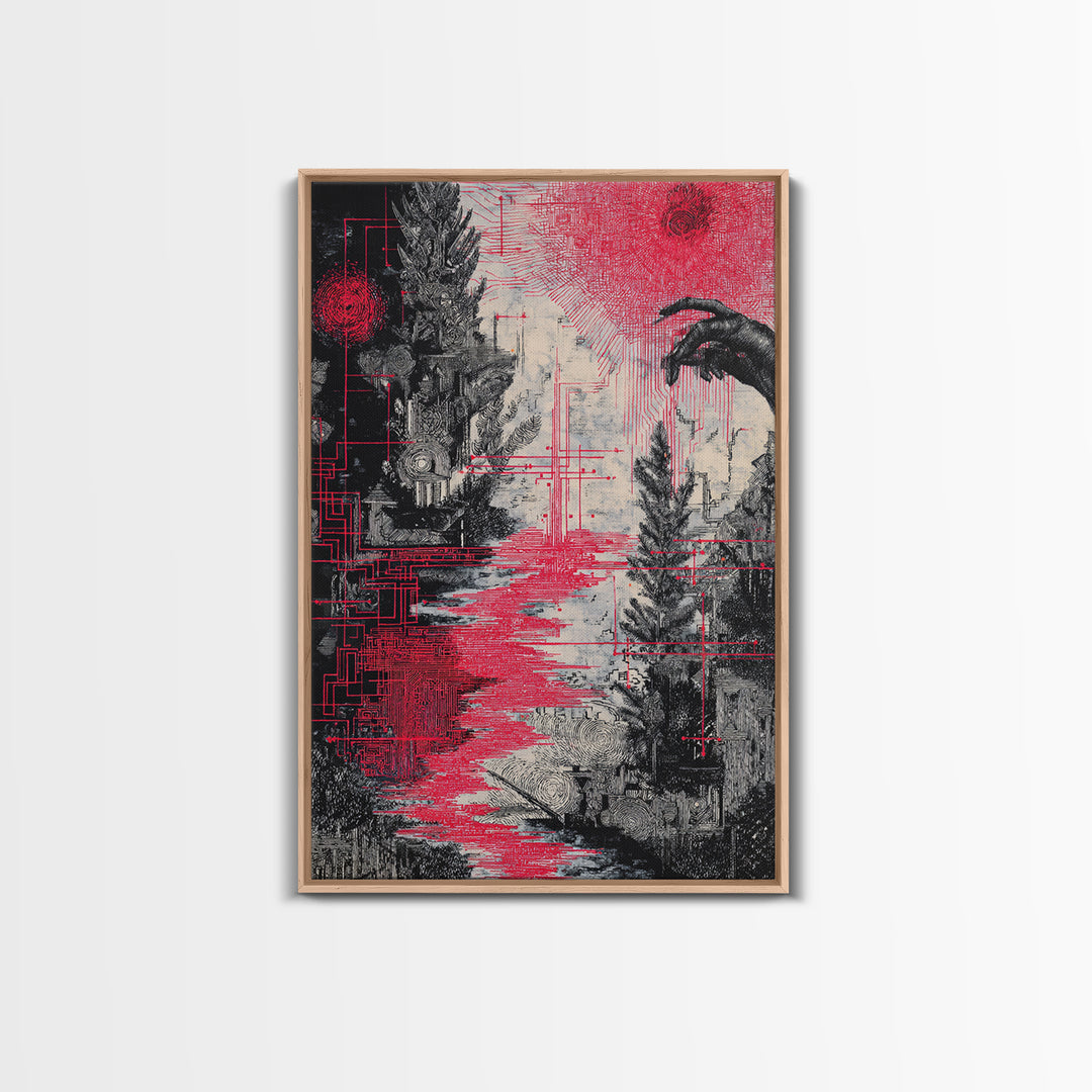 Surreal Red And Black Landscape Canvas Print, Mystical Abstract Art, Gothic Nature Scene Art For Bold Modern Wall Decor Gift