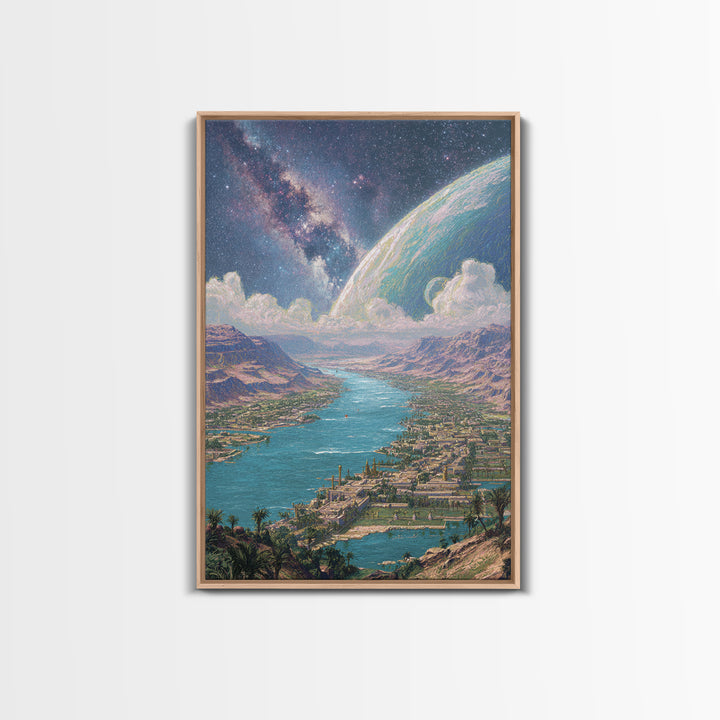 Cosmic River Valley Planet Canvas Print, Dreamy Sci Fi Landscape Art, Large Wall Art For Living Room Statement Decor And Gift