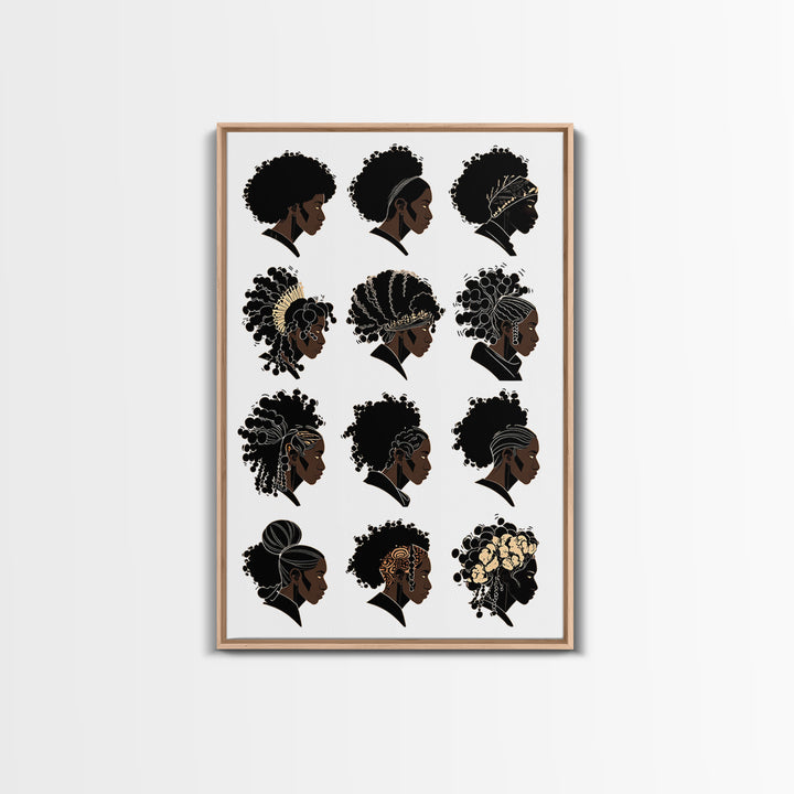 Black Women Hairstyle Portraits Wall Art, Afrocentric Illustration, African Woman Art Print For Salon Decor And Gift For Her