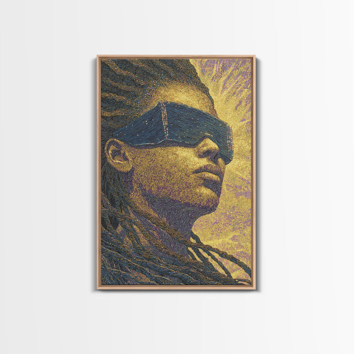 Futuristic Black Woman With Braids And Visor Canvas Print, Afrofuturism Portrait, Modern African Art, Bold Office Decor