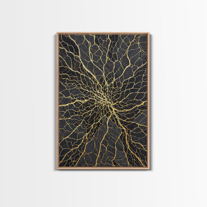 Black And Gold Cracked Spiral Abstract Wall Art, Luxury Canvas Decor, Geometric Pattern Print, Modern Home Decor Gift For Living Room