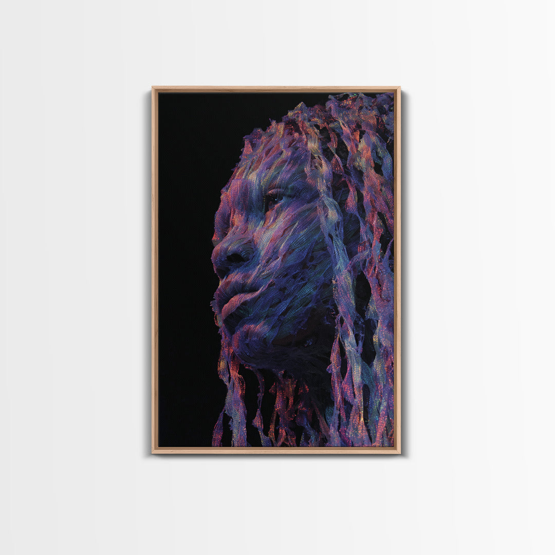 Iridescent African Woman Portrait Canvas Print, Afrofuturism Art, Mystical Black Beauty Decor, Contemporary Wall Art Gift