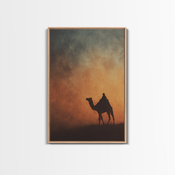 Solitary Camel Rider Wall Art, African Desert Sunset, Boho Safari Art Print, Earth Tone Bedroom Decor, Housewarming Gift