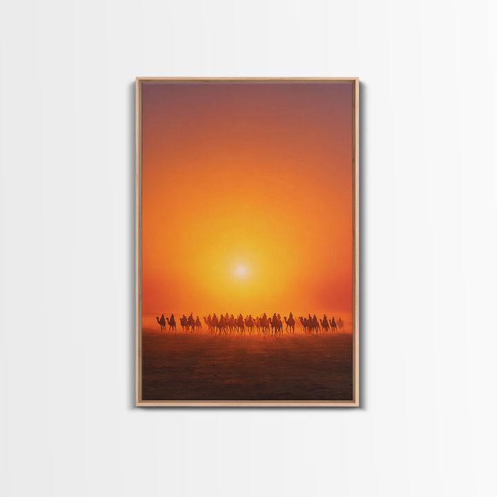 Sunset Camel Caravan Wall Art, African Safari Art, Orange Desert Landscape Poster, Statement Living Room Decor Gift For Him