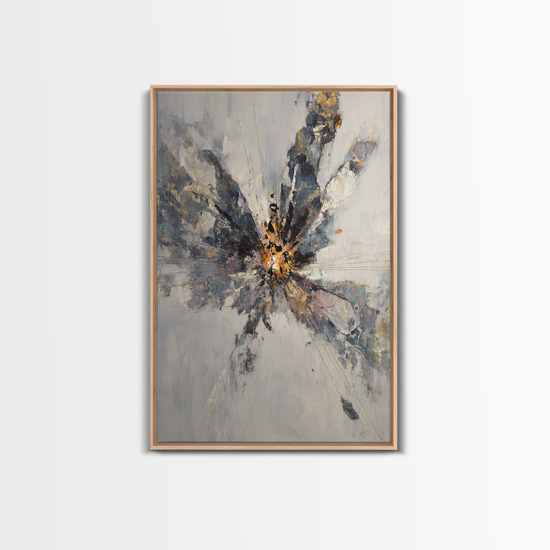 Explosive Gray Gold Abstract Burst Canvas Print, Modern Abstract Wall Art, Luxury Office Decor, Statement Living Room Art