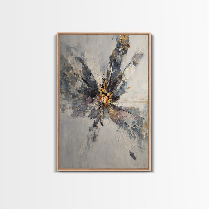 Explosive Gray Gold Abstract Burst Canvas Print, Modern Abstract Wall Art, Luxury Office Decor, Statement Living Room Art