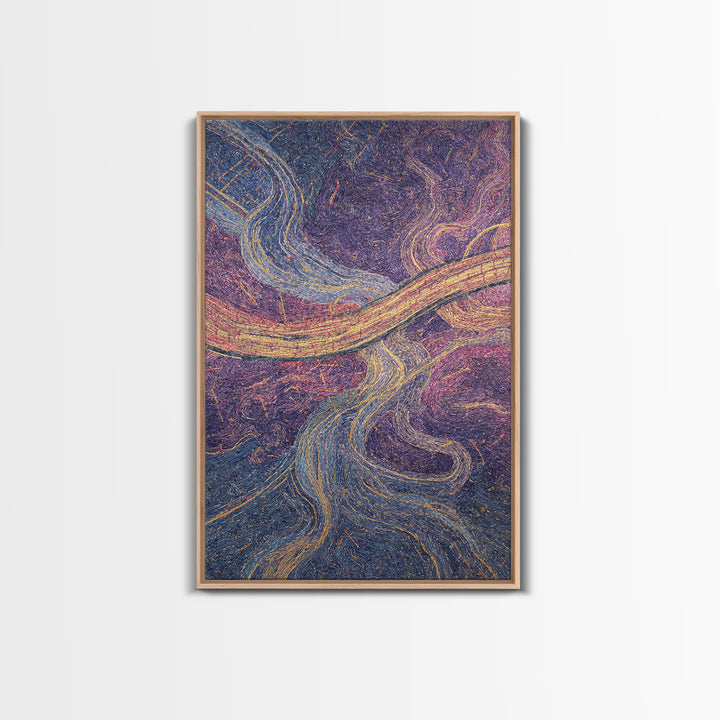 Flowing Purple Gold Abstract River Canvas Print, Textile Style Wall Art, Colorful Modern Decor, Boho Living Room Art Gift