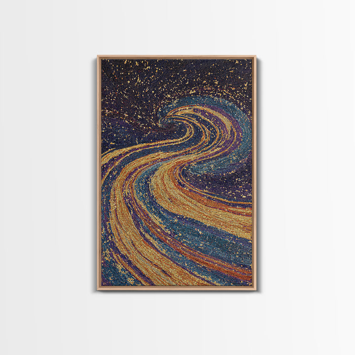 Swirling Gold Blue Cosmic River Canvas Print, Abstract Wall Art, Dreamy Galaxy Decor, Modern Boho Living Room Art Gift Poster