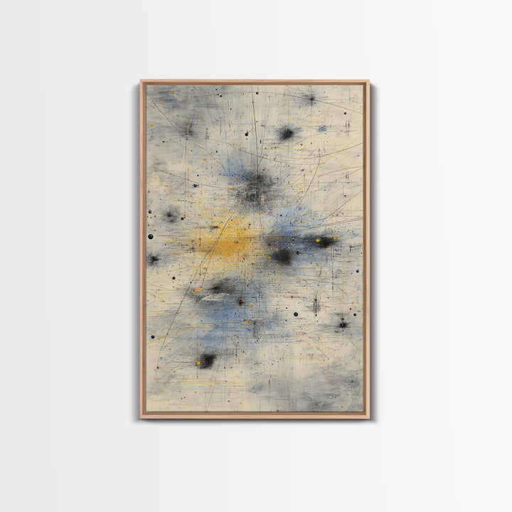 Soft Beige Constellation Map Canvas Print, Abstract African Art, Minimalist Office Decor, Gray Blue Gold Network Artwork